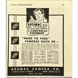Aremac Camera Co "Still have Thousands $ Worth of Cameras" Vintage Print Ad 1943